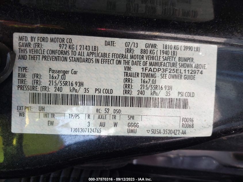 2014 FORD FOCUS SE - 1FADP3F25EL112974