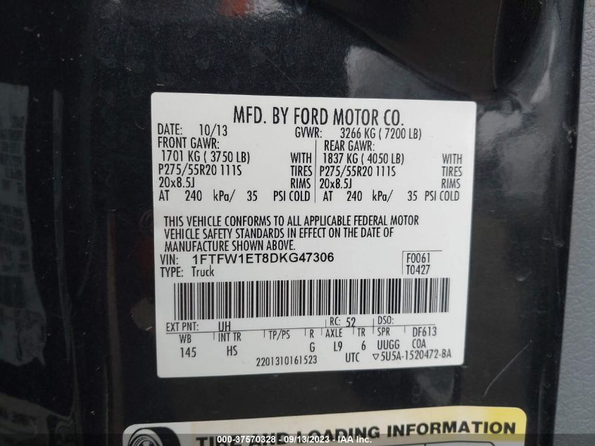 2013 FORD F-150 XL/XLT/FX4/LARIAT - 1FTFW1ET8DKG47306