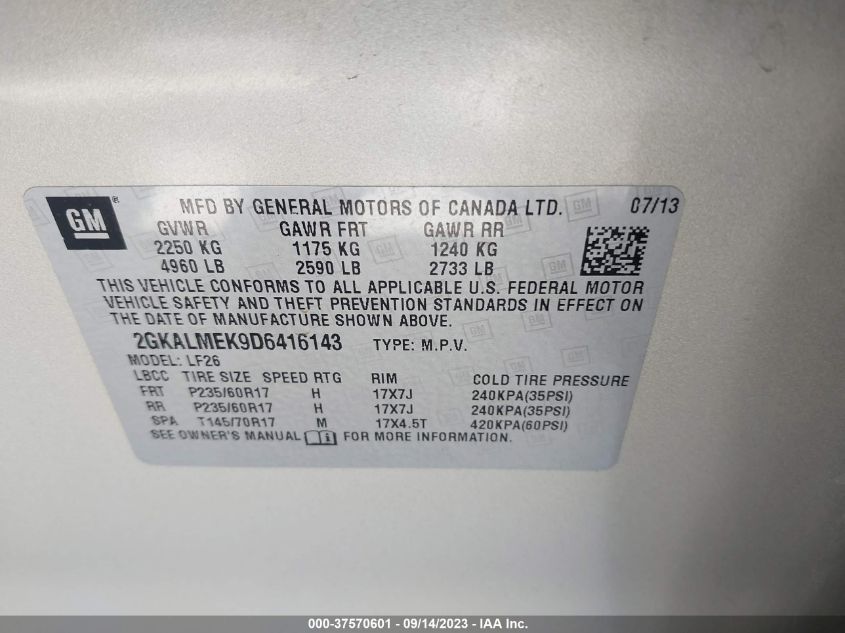 2013 GMC TERRAIN SLE - 2GKALMEK9D6416143
