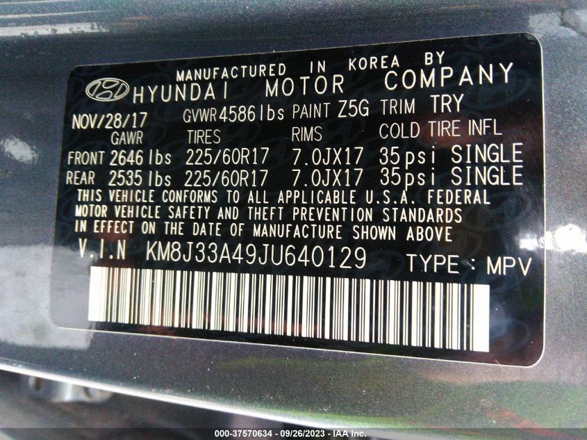 2018 HYUNDAI TUCSON SEL PLUS - KM8J33A49JU640129
