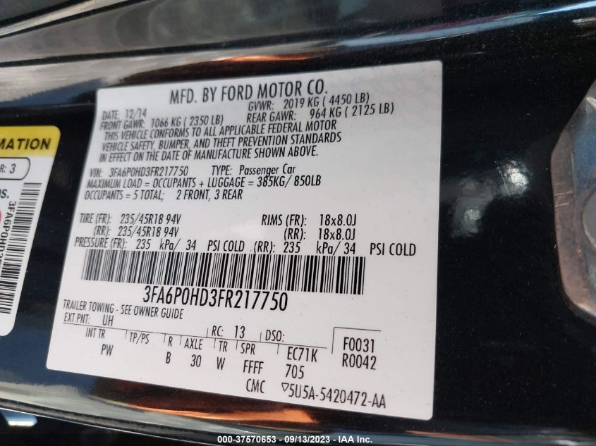 2015 FORD FUSION SE - 3FA6P0HD3FR217750