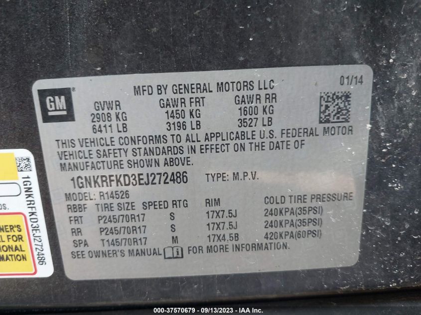 2014 CHEVROLET TRAVERSE LS - 1GNKRFKD3EJ272486