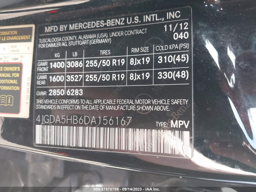 2013 MERCEDES-BENZ M-CLASS ML 350 4JGDA5HB6DA156167