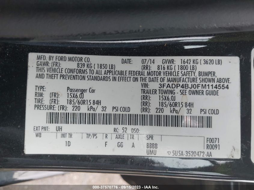 2015 FORD FIESTA SE - 3FADP4BJ0FM114554