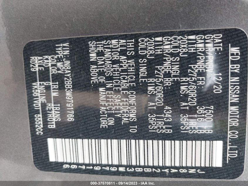 2021 NISSAN ARMADA SL - JN8AY2BB3M9791766