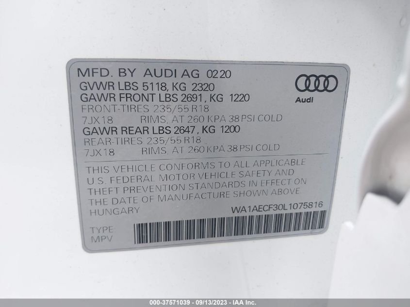 2020 AUDI Q3 PREMIUM - WA1AECF30L1075816