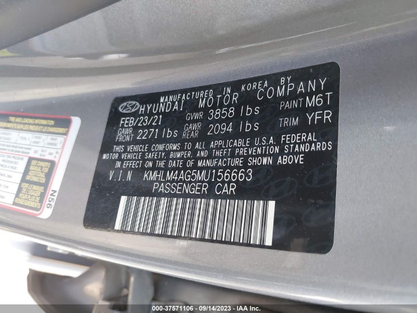 2021 HYUNDAI ELANTRA SEL - KMHLM4AG5MU156663