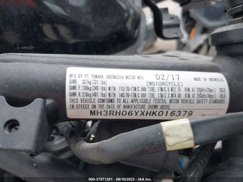 2017 YAMAHA YZFR3 MH3RH06YXHK016379