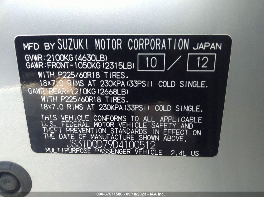 2013 SUZUKI GRAND VITARA LIMITED - JS3TD0D79D4100512