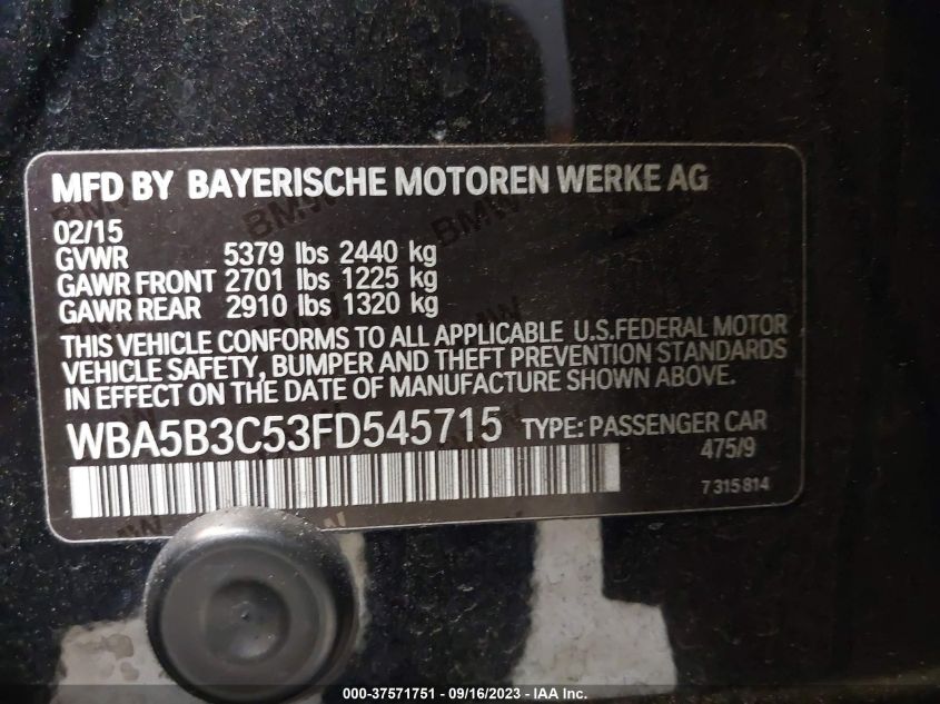 2015 BMW 535I XDRIVE WBA5B3C53FD545715