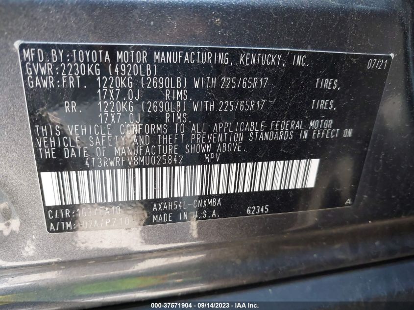 2021 TOYOTA RAV4 HYBRID XLE - 4T3RWRFV8MU025842
