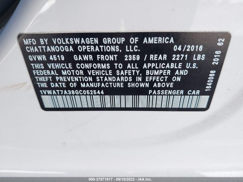 2016 VOLKSWAGEN PASSAT 1.8T S - 1VWAT7A38GC052544