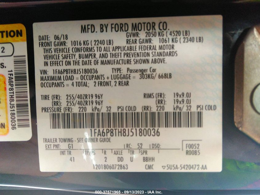 2018 FORD MUSTANG ECOBOOST - 1FA6P8TH8J5180036