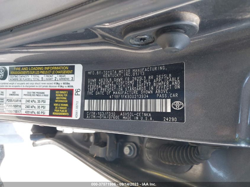 2013 TOYOTA CAMRY L/LE/SE/XLE - 4T1BF1FK9DU213934