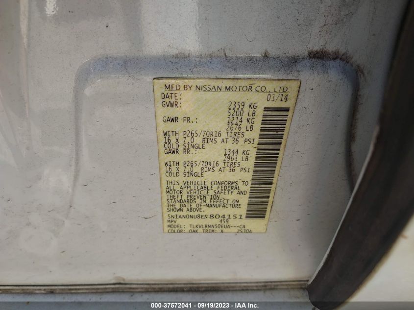 2014 NISSAN XTERRA X/S - 5N1AN0NU8EN804151