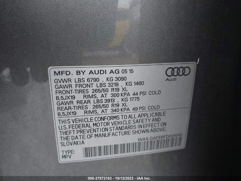 WA1LGAFE6FD025918 2015 AUDI Q7, photo no. 9