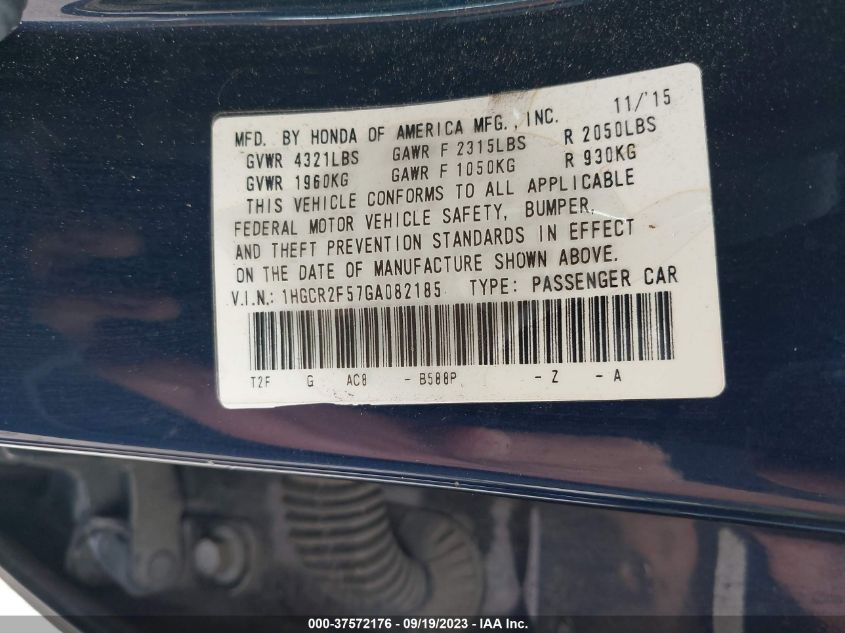 2016 HONDA ACCORD SEDAN SPORT - 1HGCR2F57GA082185
