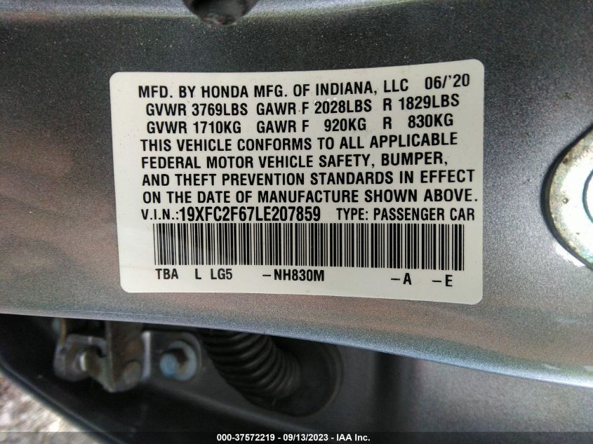 19XFC2F67LE207859 Honda Civic Sedan LX 9