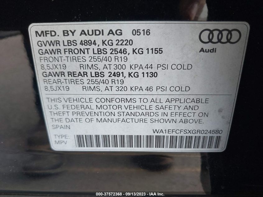 2016 AUDI Q3 PREMIUM PLUS - WA1EFCFSXGR024580