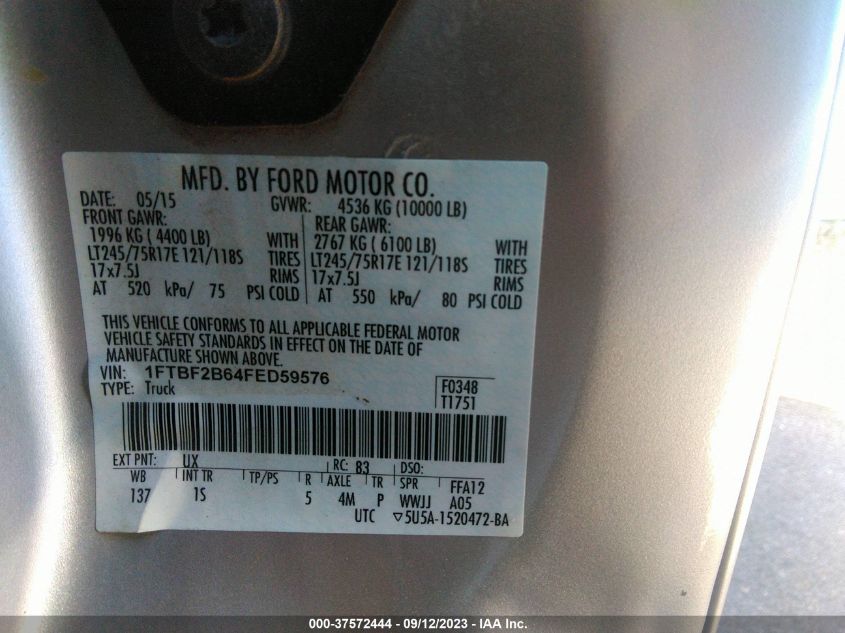 2015 FORD SUPER DUTY F-250 SRW XLT/XL - 1FTBF2B64FED59576