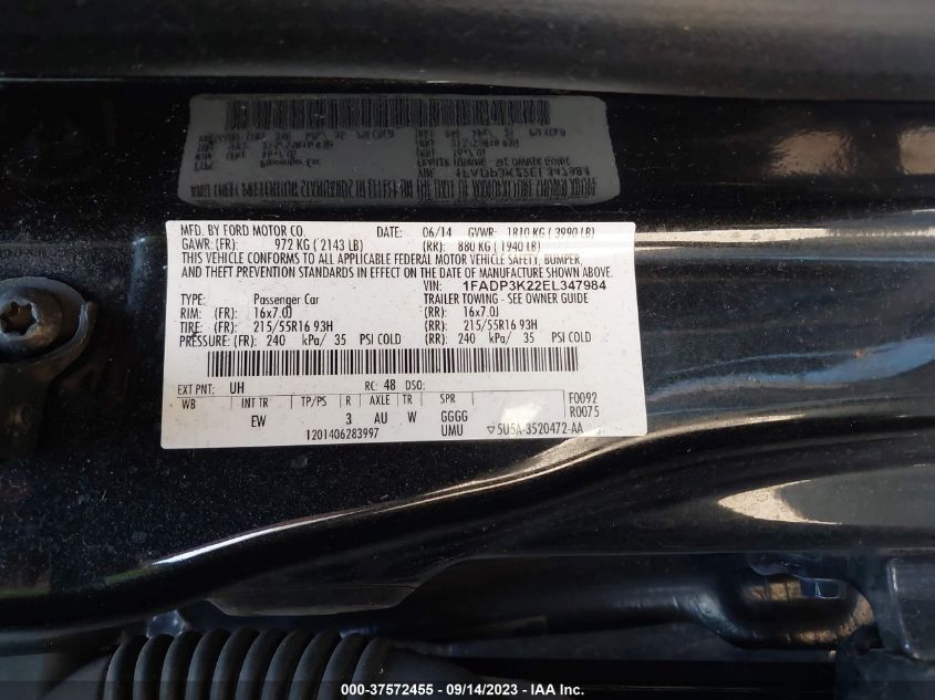 2014 FORD FOCUS SE - 1FADP3K22EL347984