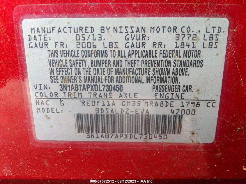2013 NISSAN SENTRA SV - 3N1AB7APXDL730450