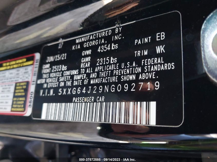 2022 KIA K5 GT-LINE - 5XXG64J29NG092719