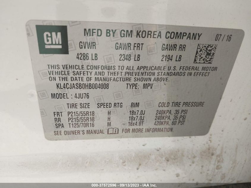 2017 BUICK ENCORE PREFERRED - KL4CJASB0HB004008