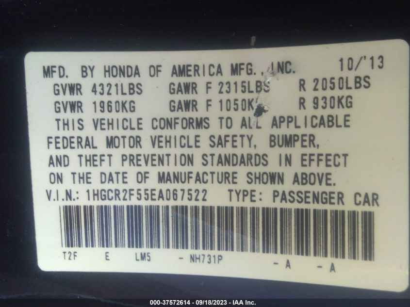 2014 HONDA ACCORD SPORT - 1HGCR2F55EA067522