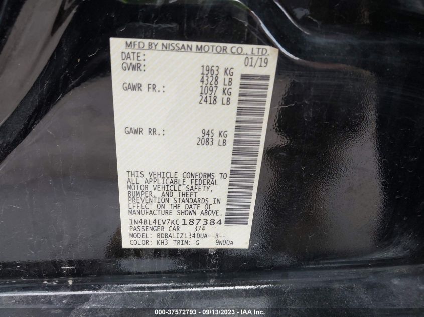 2019 NISSAN ALTIMA 2.5 SL - 1N4BL4EV7KC187384