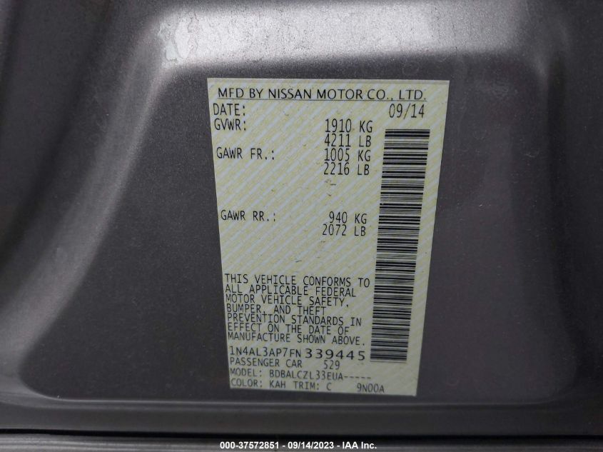 2015 NISSAN ALTIMA 2.5 S - 1N4AL3AP7FN339445