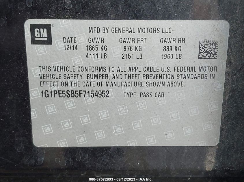 2015 CHEVROLET CRUZE LT - 1G1PE5SB5F7154952