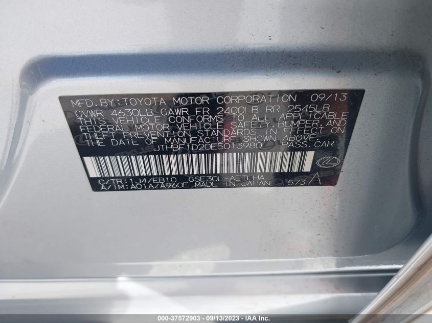 2014 LEXUS IS 250 - JTHBF1D20E5013980