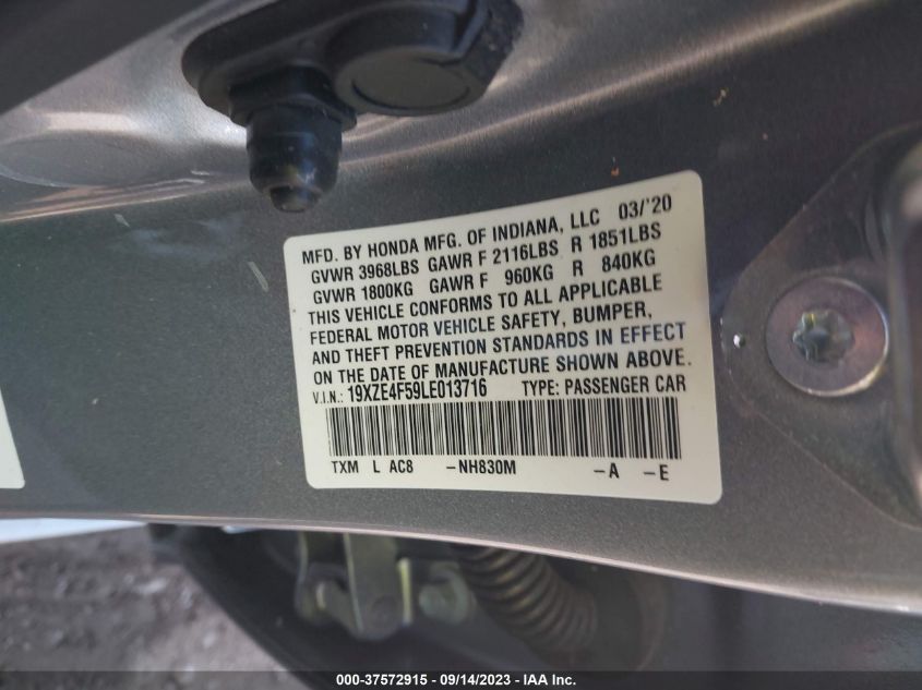 2020 HONDA INSIGHT EX - 19XZE4F59LE013716