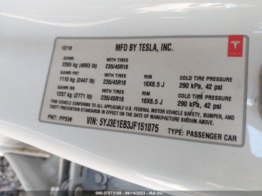 2018 TESLA MODEL 3 - 5YJ3E1EB3JF151075