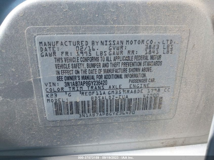 2016 NISSAN SENTRA SR/SL/S/SV/FE+ S - 3N1AB7AP8GY236420