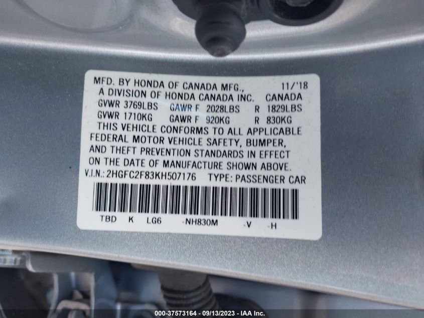 2019 HONDA CIVIC SEDAN SPORT - 2HGFC2F83KH507176