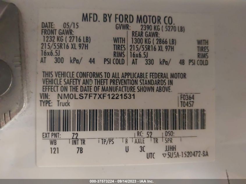 2015 FORD TRANSIT CONNECT XLT - NM0LS7F7XF1221531