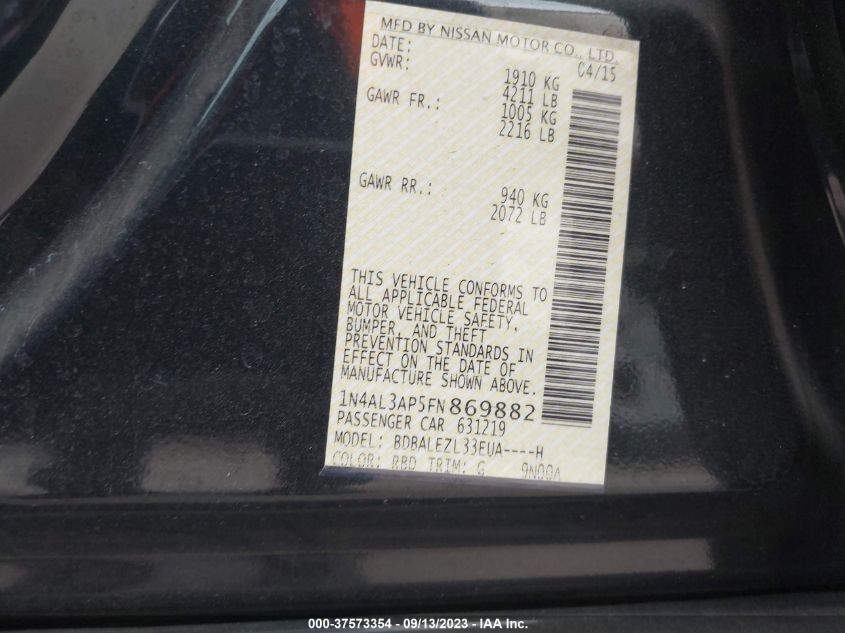 2015 NISSAN ALTIMA 2.5 S - 1N4AL3AP5FN869882