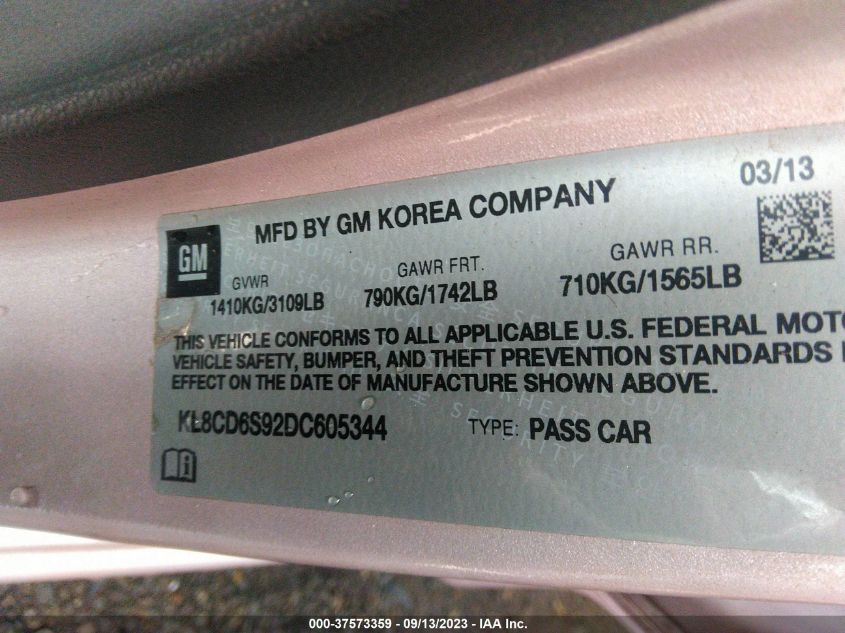 2013 CHEVROLET SPARK LT - KL8CD6S92DC605344