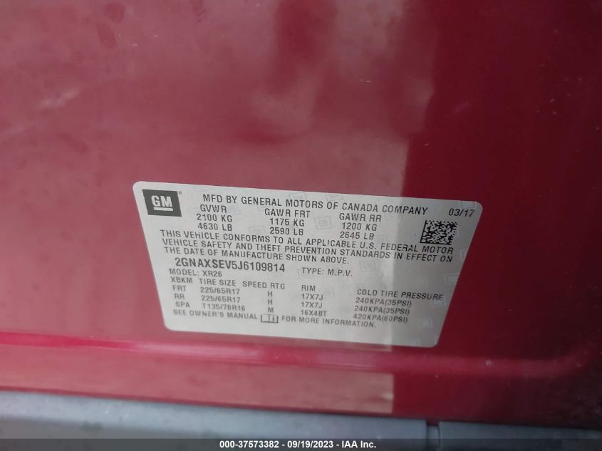2018 CHEVROLET EQUINOX LT - 2GNAXSEV5J6109814