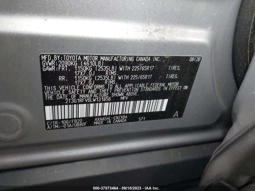 VIN 2T3G1RFV6LW131856 2020 TOYOTA RAV4 LE