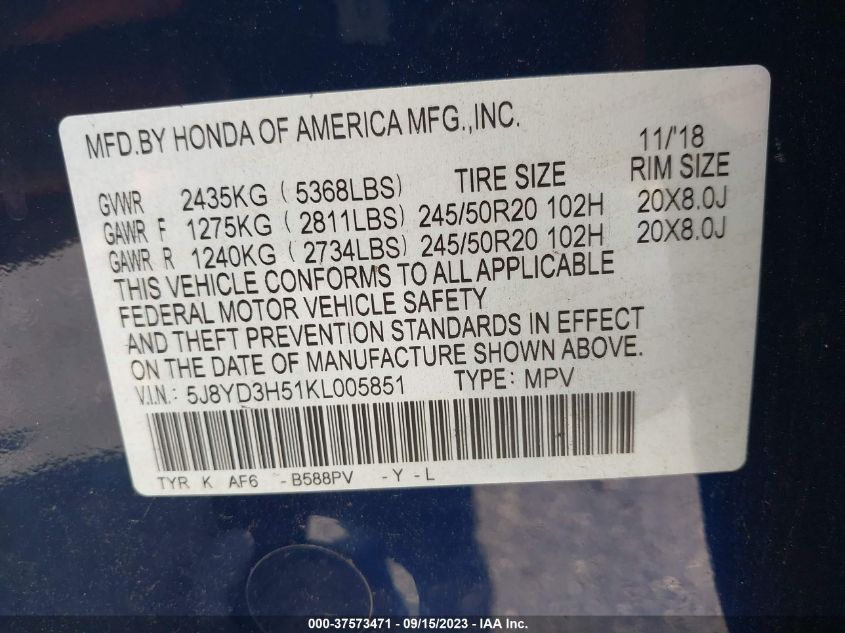 2019 ACURA MDX W/TECHNOLOGY PKG - 5J8YD3H51KL005851
