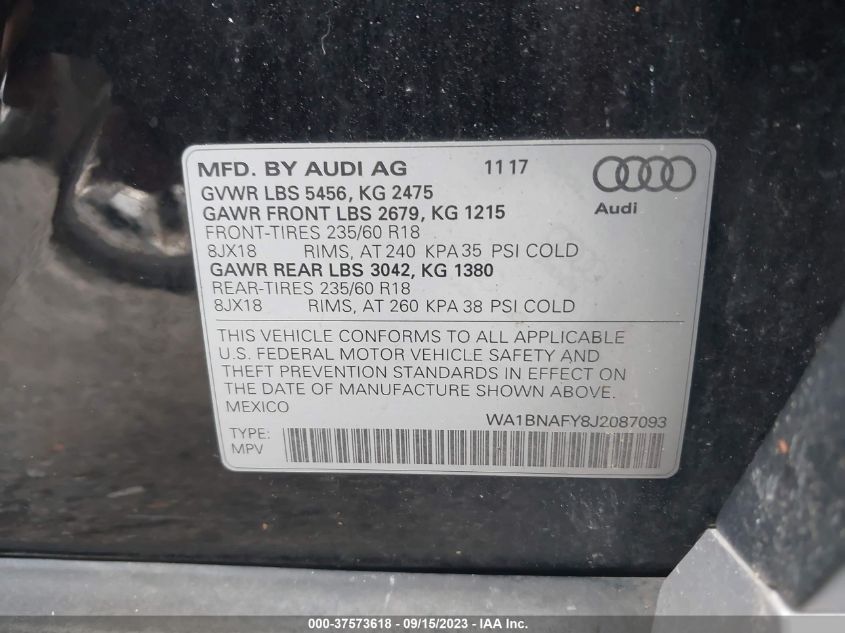 WA1BNAFY8J2087093 2018 AUDI Q5, photo no. 9