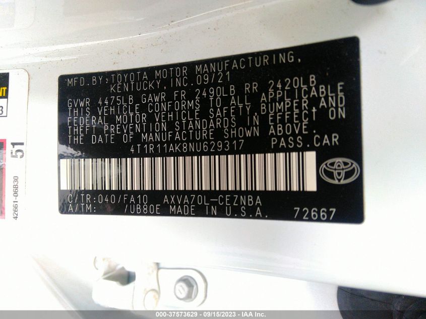 2022 TOYOTA CAMRY LE - 4T1R11AK8NU629317