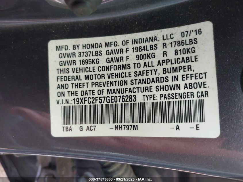 2016 HONDA CIVIC LX - 19XFC2F57GE076283