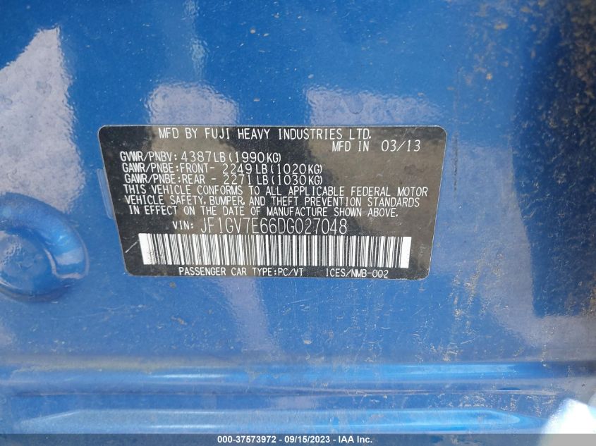2013 SUBARU IMPREZA SEDAN WRX WRX - JF1GV7E66DG027048