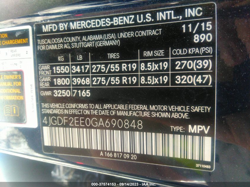 2016 MERCEDES-BENZ GL GL 350 BLUETEC 4JGDF2EE0GA690848