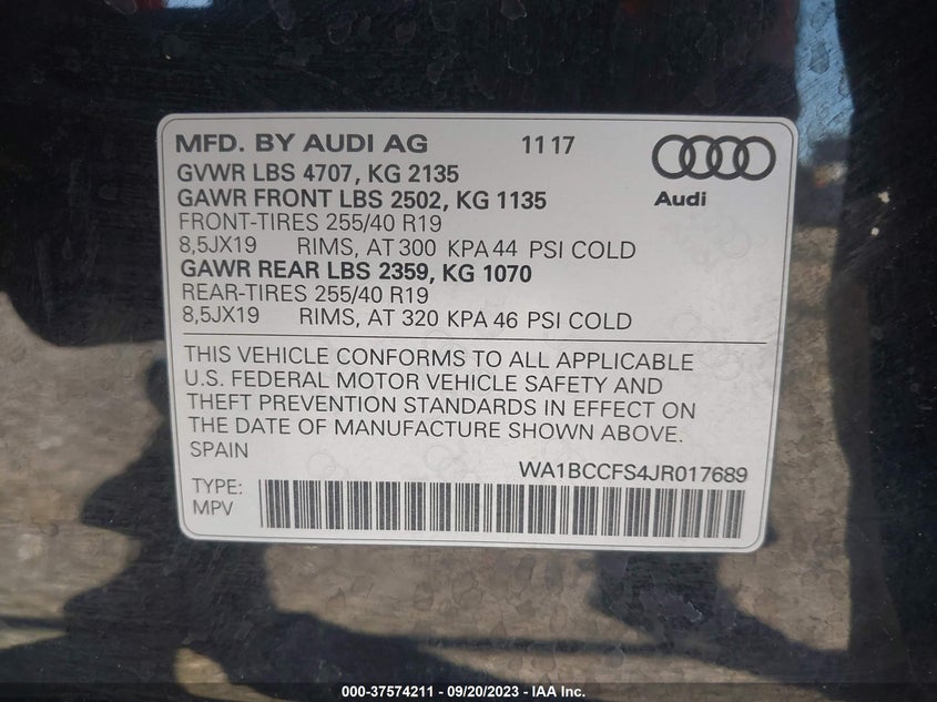 VIN WA1BCCFS4JR017689 2018 AUDI Q3 PREMIUM/SPORT PREMIUM