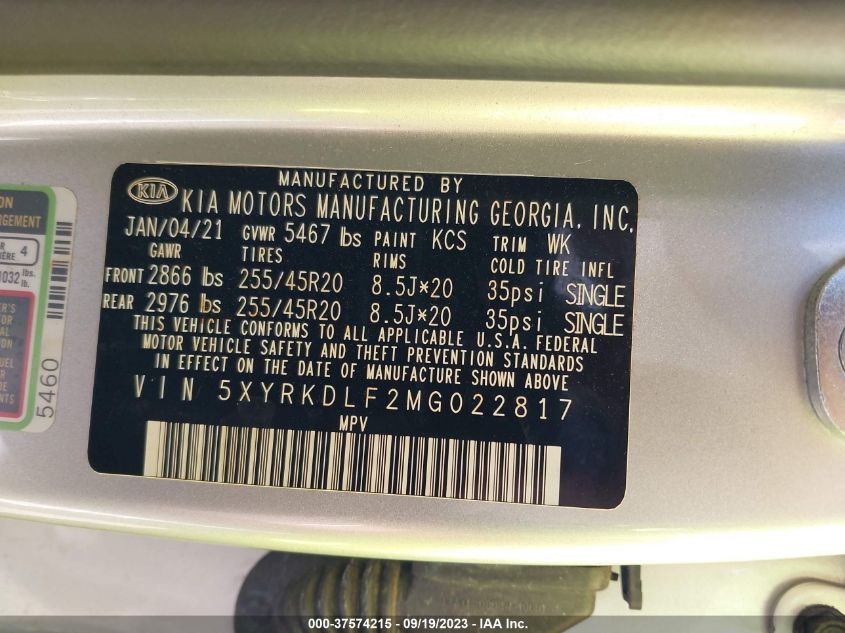 2021 KIA SORENTO SX - 5XYRKDLF2MG022817